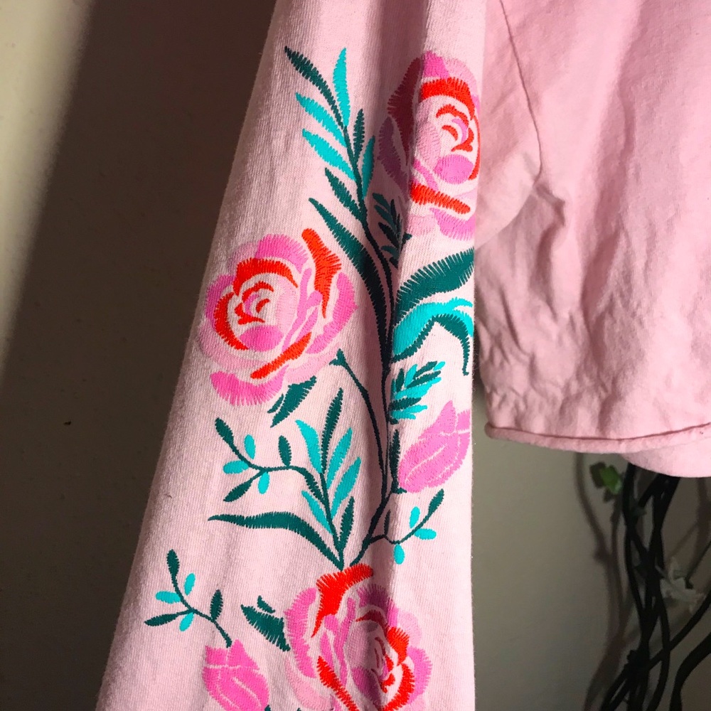 Pink Flower Cropped Long Sleeve